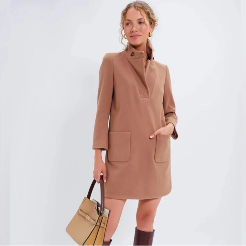 Tuckernuck Emerson Elbow Patch Caramel Brown Mini Dress Coat EUC Size Large - Picture 1 of 7
